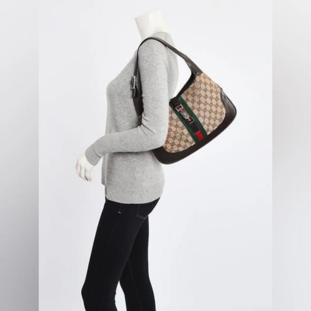GUCCI GG Canvas Web Jackie O Bouvier Hobo Bag Brown/Beige